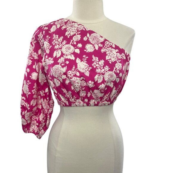 The Drop Anupa Cropped Top Shirt Womens Medium Hot Pink New One Shoulder - Picture 2 of 12